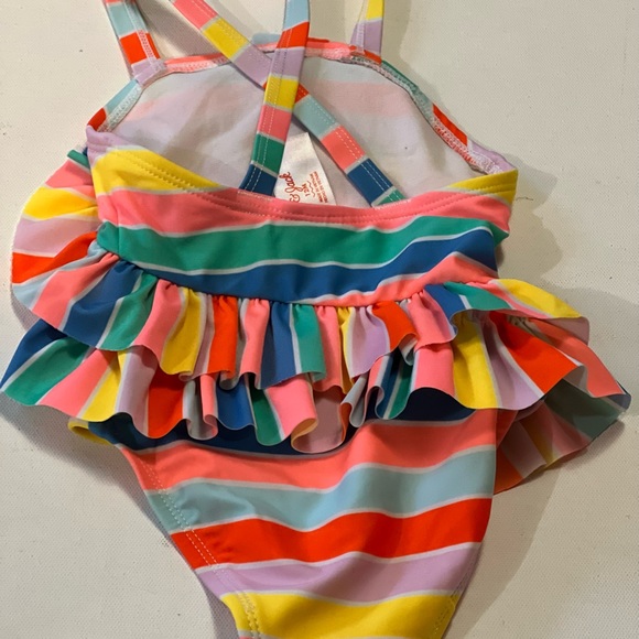 Cat & Jack Rainbow Striped Ruffle Swimsuit One Piece For Baby - Picture 6 of 6